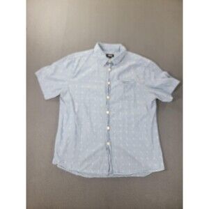 Finisterre Shirt Mens XL Light Blue Short Sleeve Button Up Embroidered Pattern